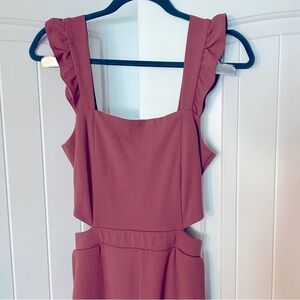 Flattering Mauve jumpsuit Fluttery Straps Square Neckline Side Cutouts Size L